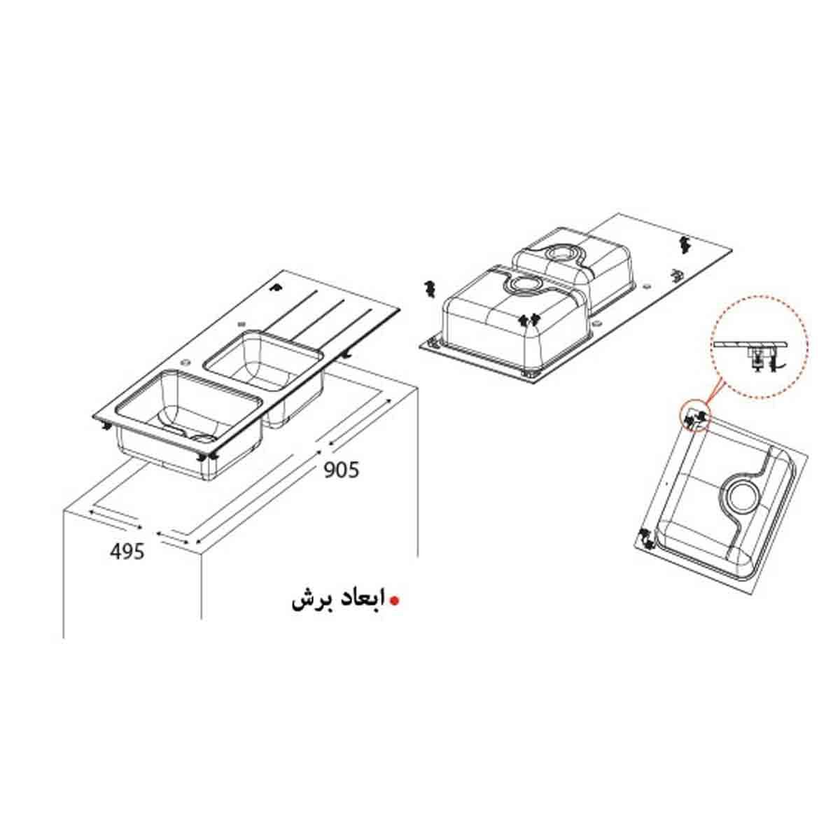 سینک توکار کریستال سفید استیل البرز