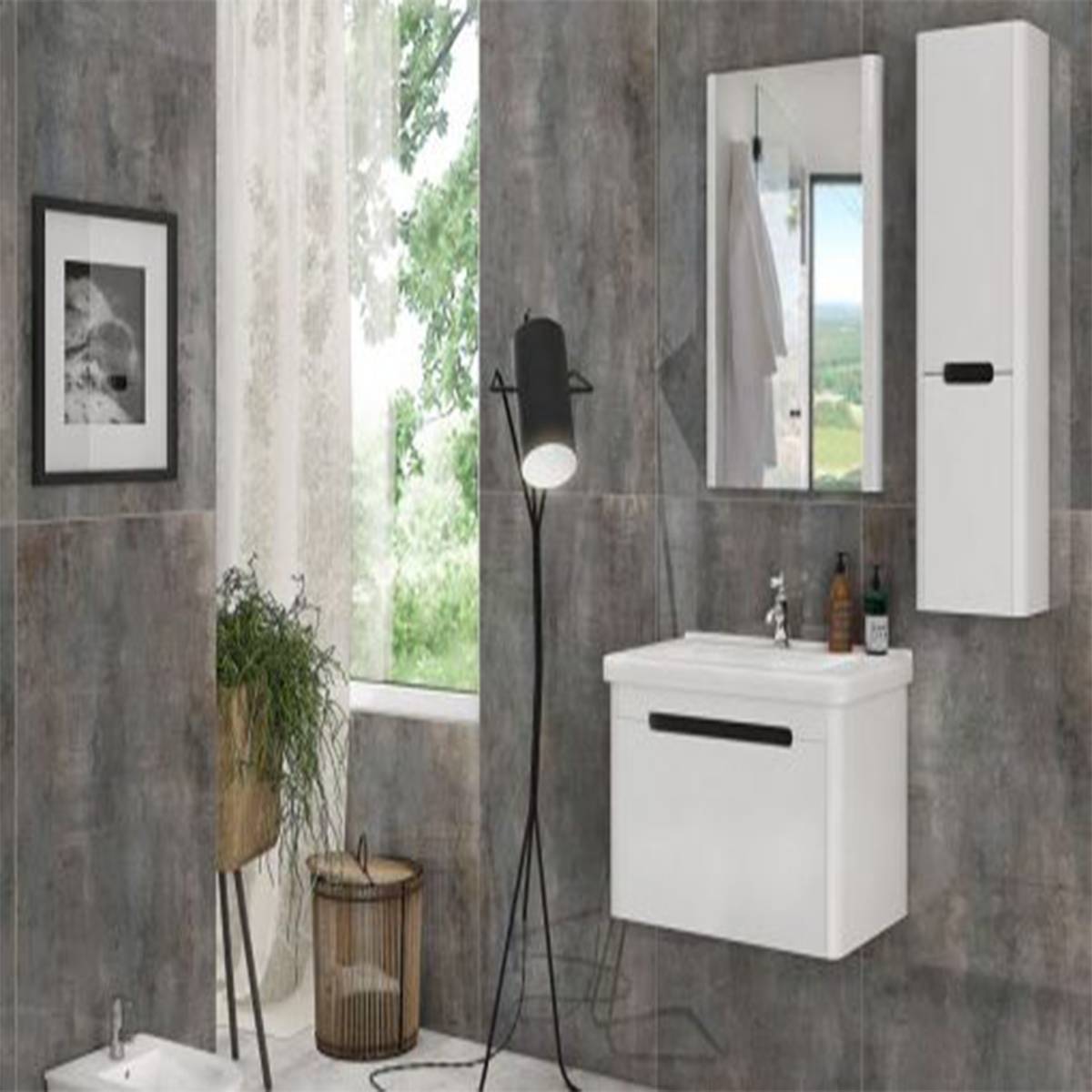 کابینت روشویی دیواری 9048 سفید خطی فیورنزا