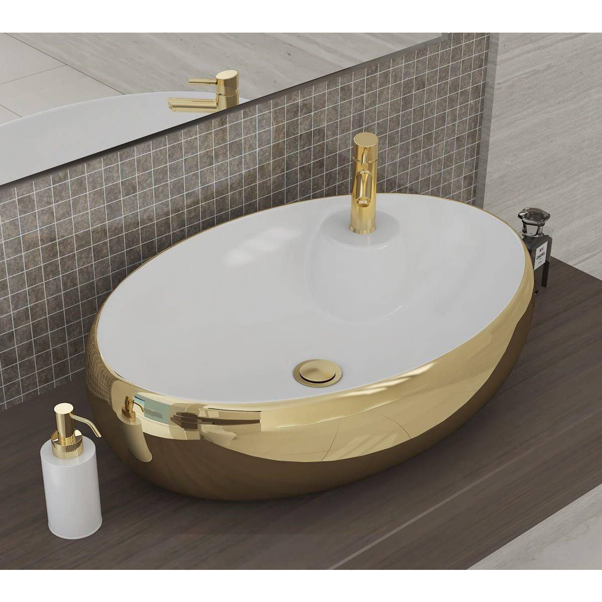 روشویی روکابینتی پیزا سفید طلایی نوین سرام