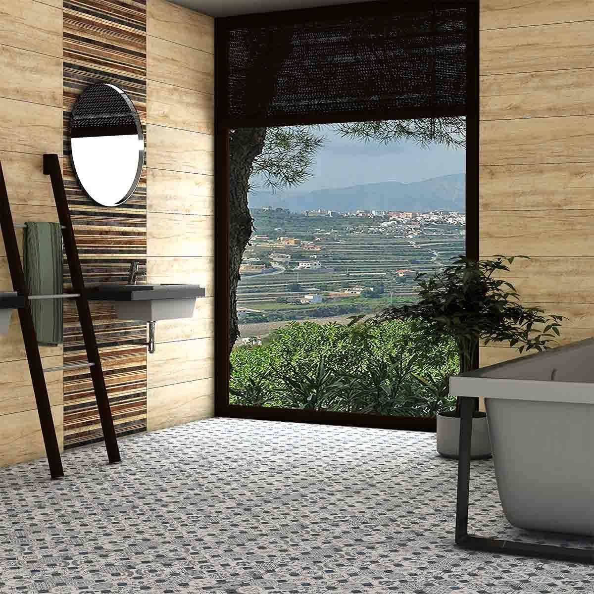 کاشی مدرن وود رستیک دکور آبی پارس اسپان