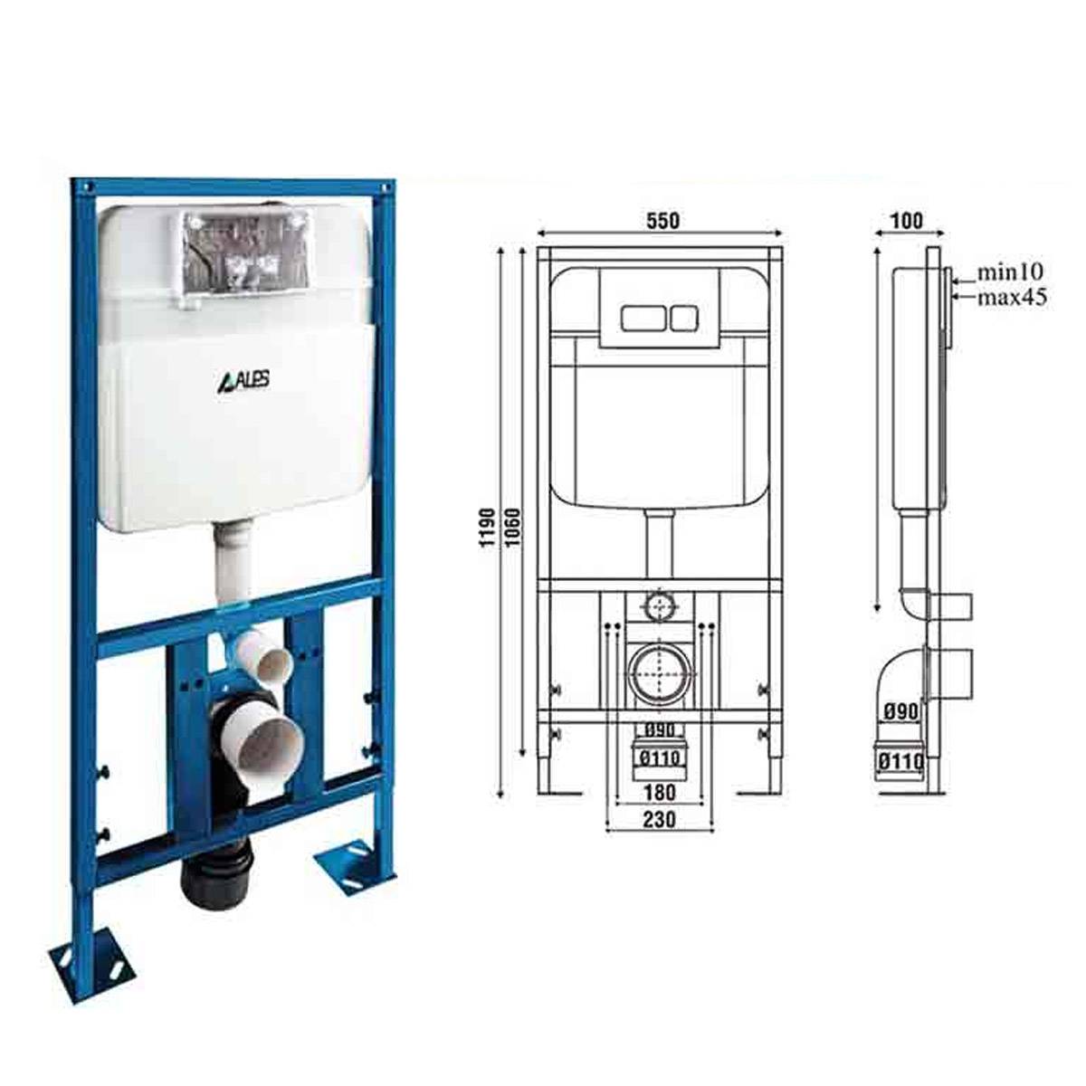 فلاش تانک دو پایه با کلید سفید آلپس