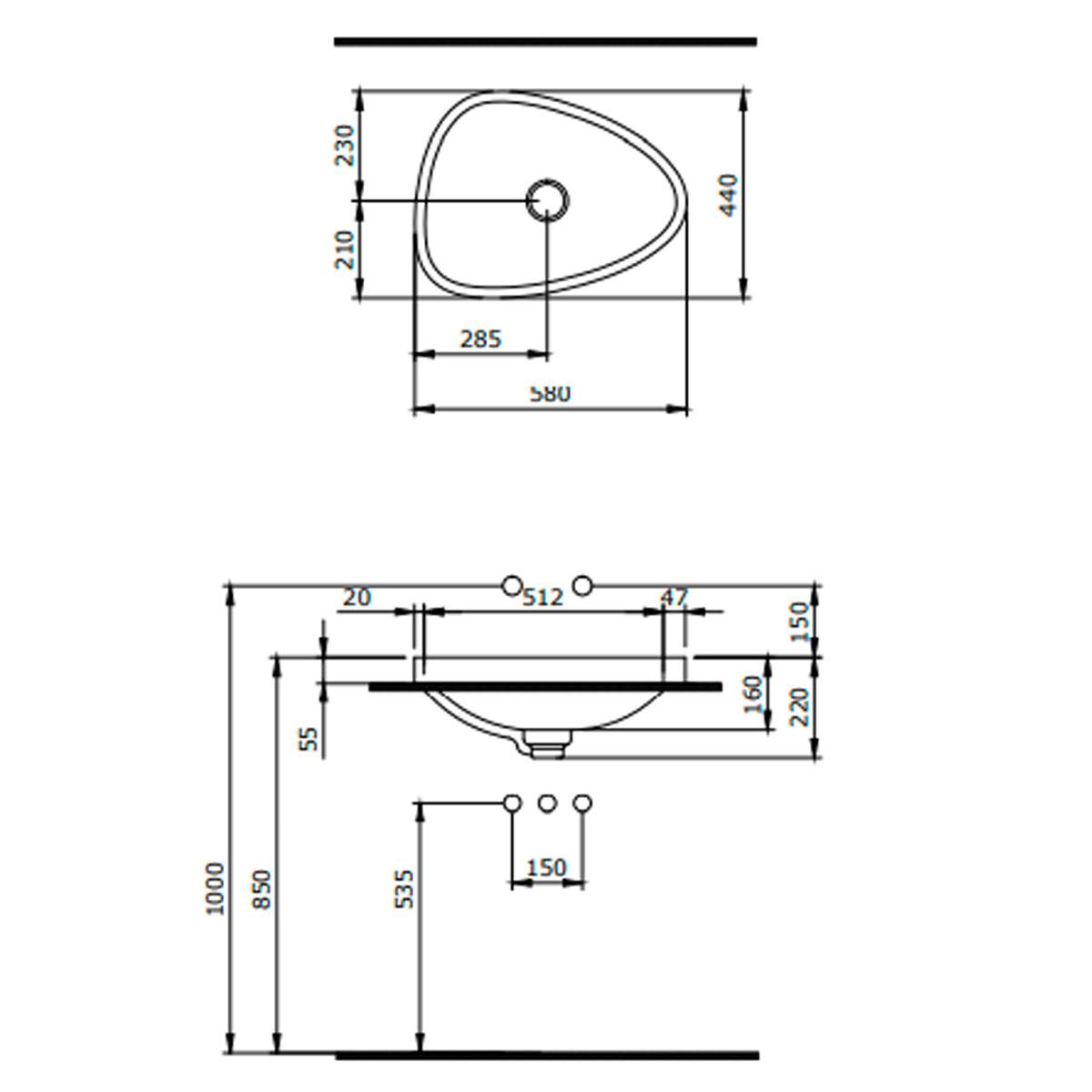 روشویی روکابینتی توکار لبه دار سفید براق اتنا بوچی