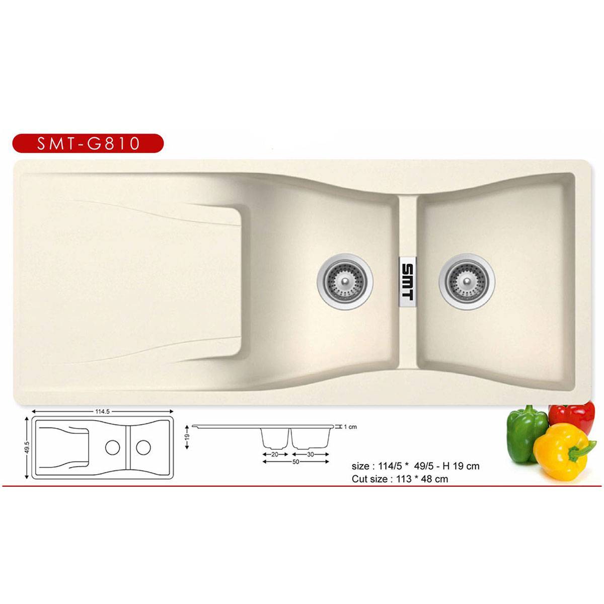 سینک گرانیتی توکار G810 کرم روشن اس ام تی