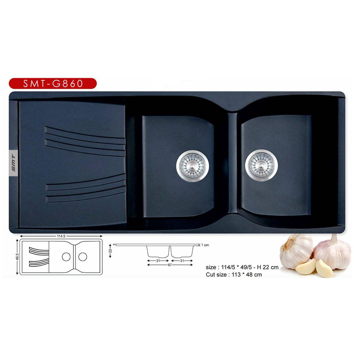 سینک گرانیتی توکار G860 مشکی اس ام تی