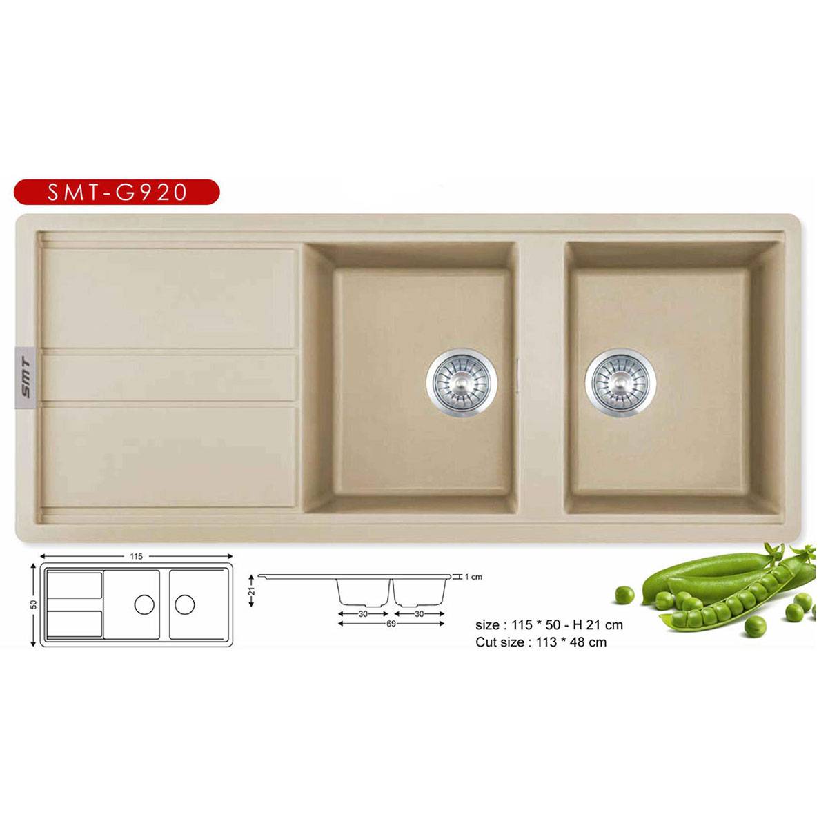 سینک گرانیتی توکار G920 کرم تیره اس ام تی