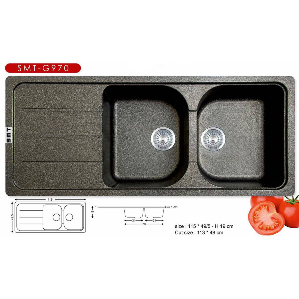 سینک گرانیتی توکار G970 خاکستری اس ام تی