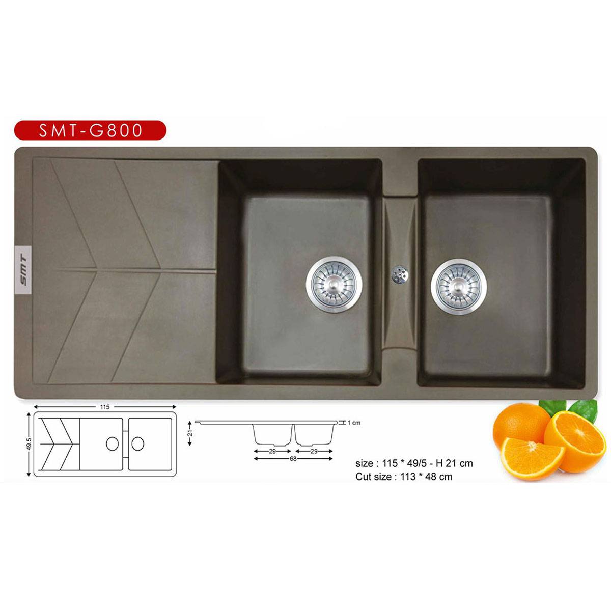 سینک گرانیتی توکار G800 قهوه ای تیره اس ام تی