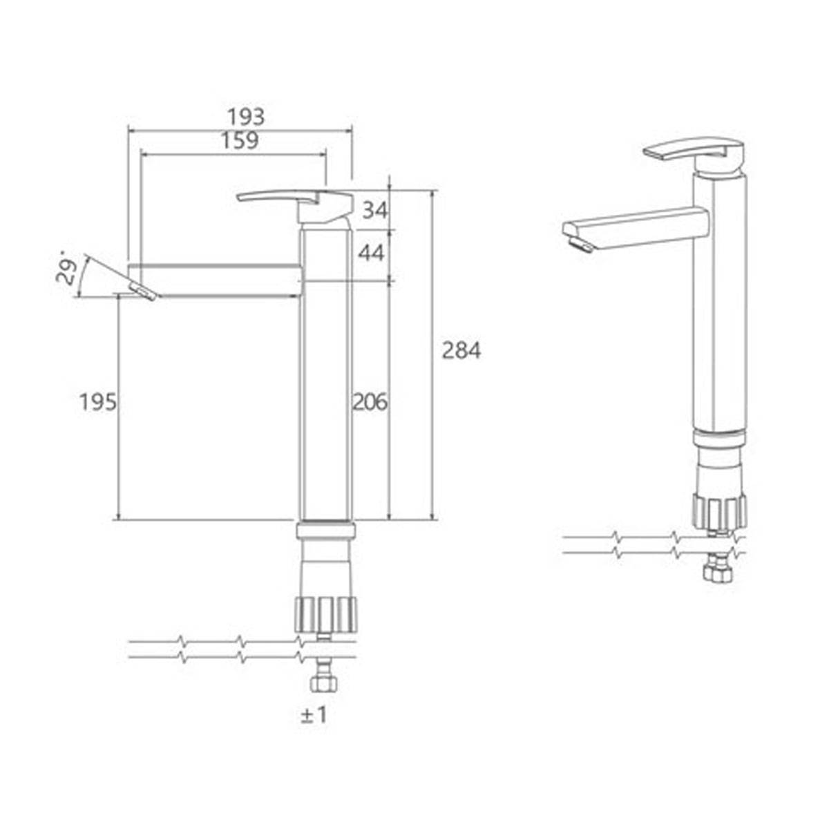 شیر روشویی پایه بلند یونیک پلاس کروم شودر