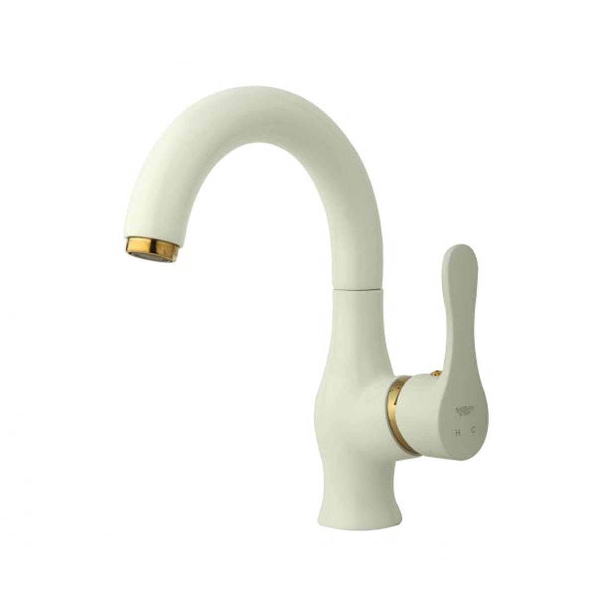 شیر روشویی متحرک صدف سفید طلایی راسان