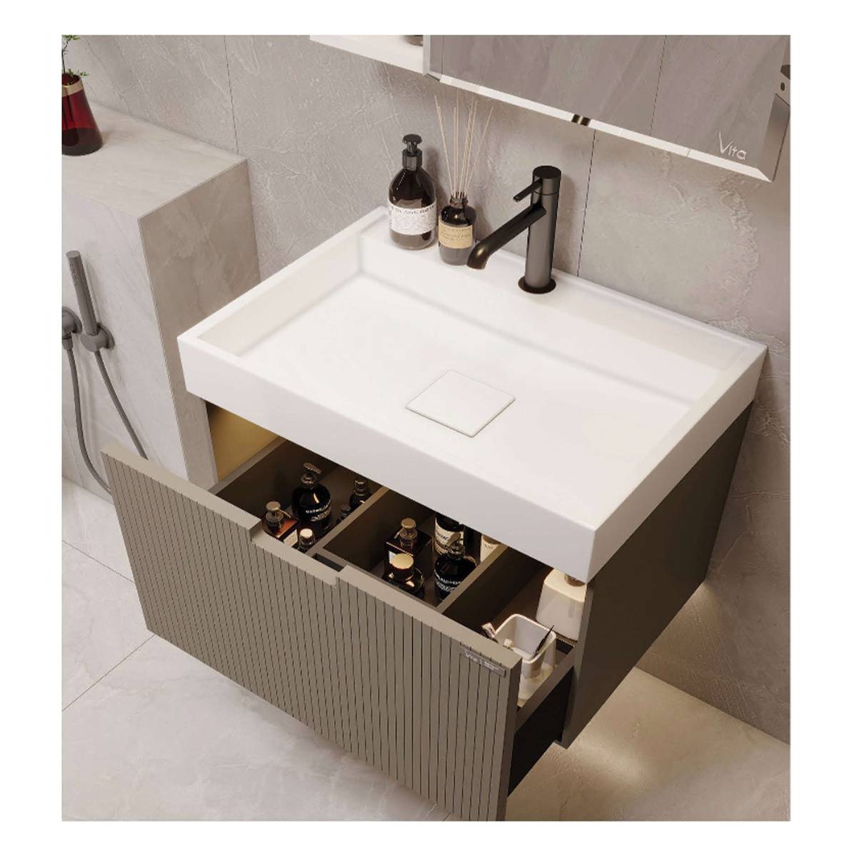 کابینت روشویی 3085 کرم طوسی ویتا