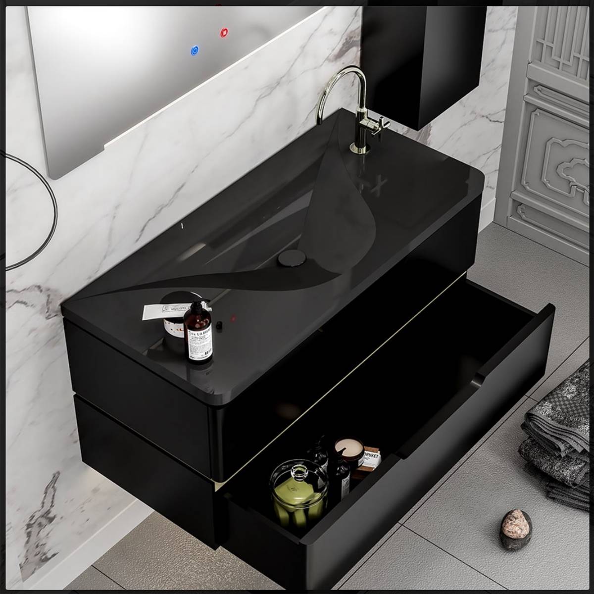 کابینت روشویی دیواری 601A مشکی لوکس کابین