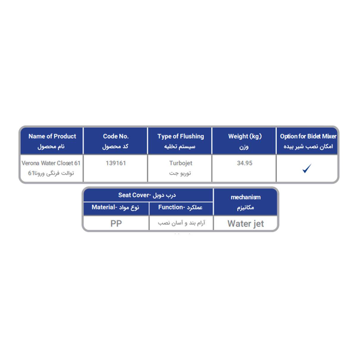 توالت فرنگی ورونا مروارید