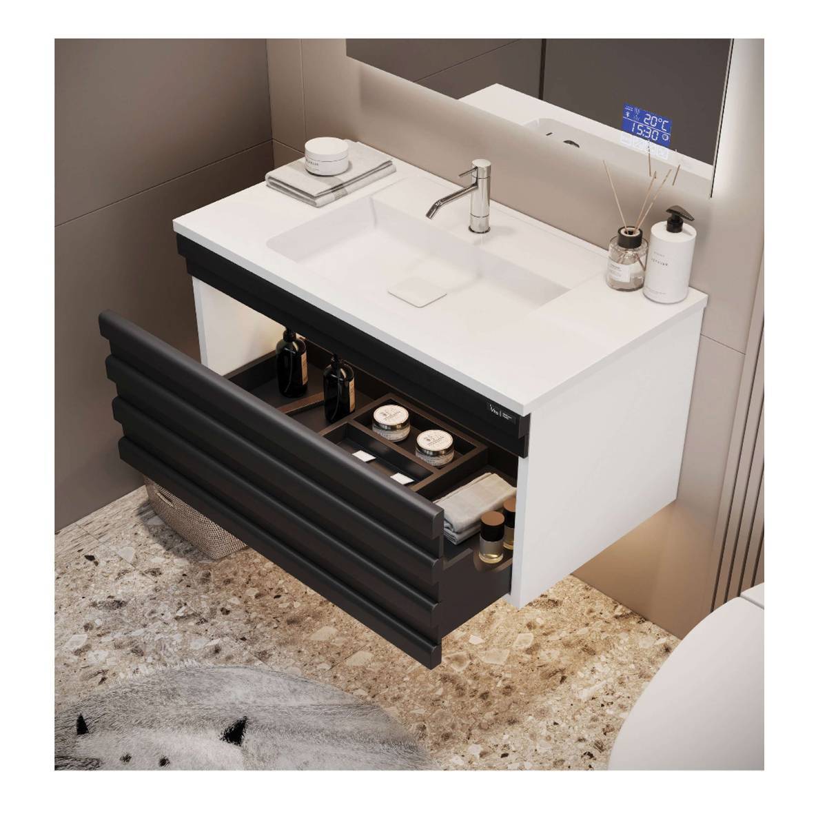 کابینت روشویی 3086 سفید مشکی ویتا