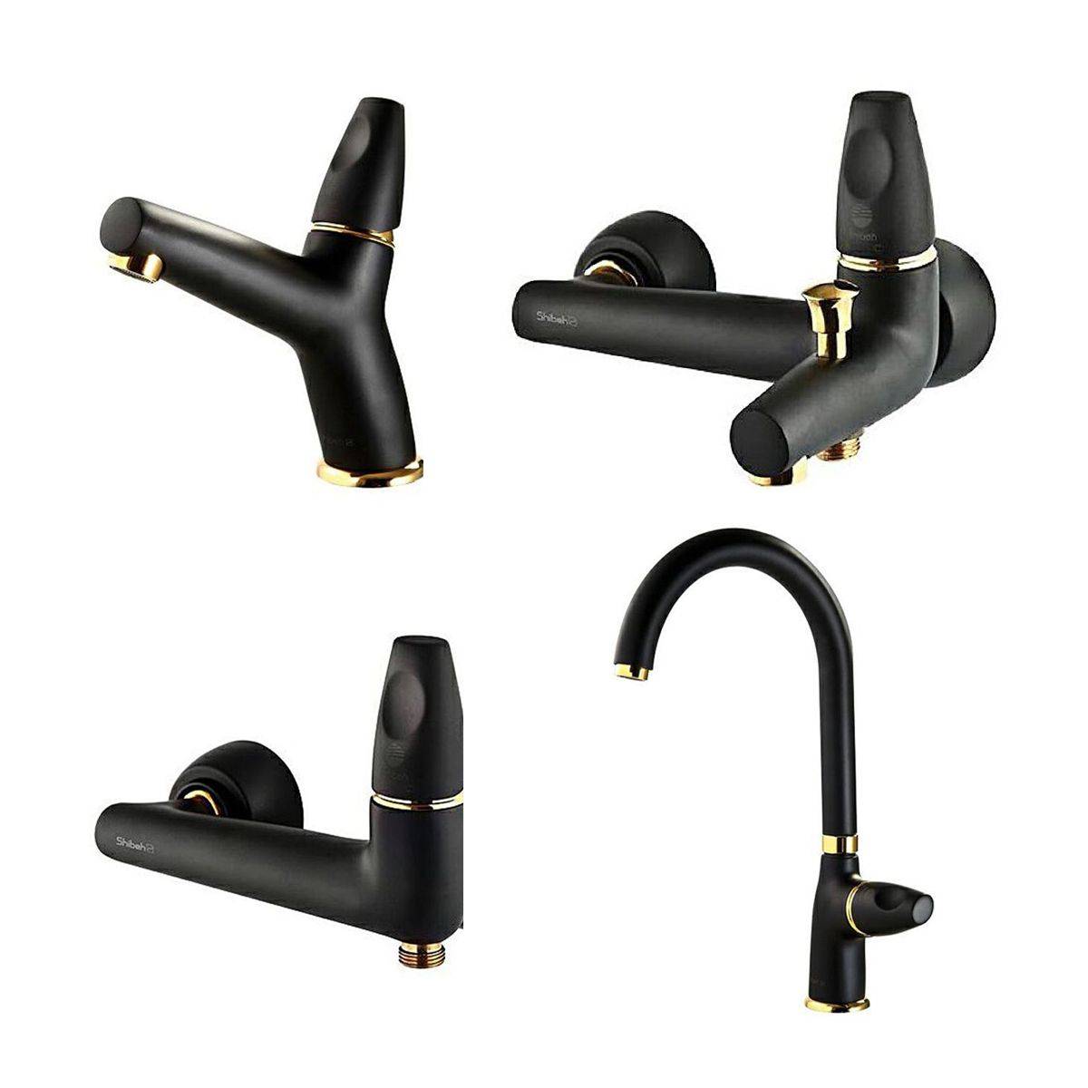 ست شیرآلات ماهور مشکی طلایی شیبه